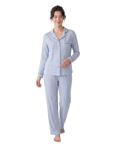 Image of Laura Ashley Women's Plush Knit Pajamas 2 Piece Ultra Soft Brushed Long Sleeve Button Down Top and Pants Sleepwear Set