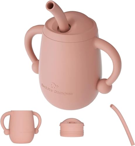 Image of Cuddle Campus 100% Silicone Baby Training Cup, Shatterproof Toddler Sippy Cups with Straw, Open Cup for Baby, 6+ Months 4 Oz