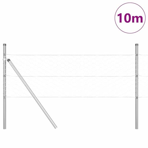 Swpsd Sechseckzaun 0,4 x 10 m, Zaunpfosten 7 Stück Ø32 mm 80 cm verzinkter Stahl, Zaunpfosten Maschendrahtgeflecht Drahtzaun für einfache Einzäunung von Hof Garten Obstplantage3352905