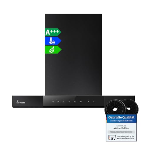 KKT KOLBE Dunstabzugshaube 60 cm | A+++ | 754 cbm/h | Wandhaube | Umluft | Abluft | Automatik-Modus | schwarz | Glas | Nachlaufautomatik | Bi-Color LED Beleuchtung | Touch Bedienung | SHAPE6005S