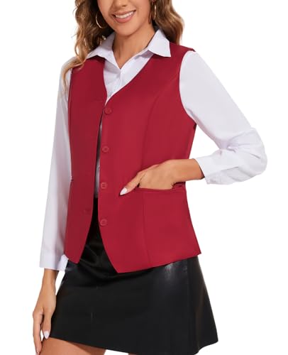 Waistcoat Vest for Women Fully Lined V-Neck Button Down Formal Fitted Dressy Suit Vest Coat with Pockets4