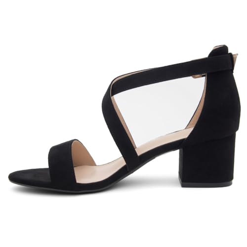 Image of Shoe Land SL-LESSA Women's Low Heels Open Toe Dress Heeled Sandals Cross Ankle Strap Chunky Block Short Heel Pumps Shoes for Office Prom Wedding Party