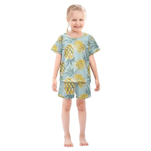 ALAZA Pineapple Watercolor Summer Pajamas Set Short Sleeve Cotton Sleepwear Summer Pjs 2 Piece 5-14Y3