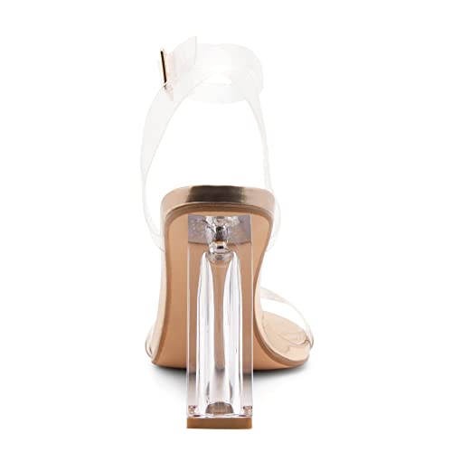 Shoe Land Womens SL-Cllaary Clear Heels Open Toe Ankle Strap Chunky Block Heeled Sandals Dress Pump Wedding Party Shoes3