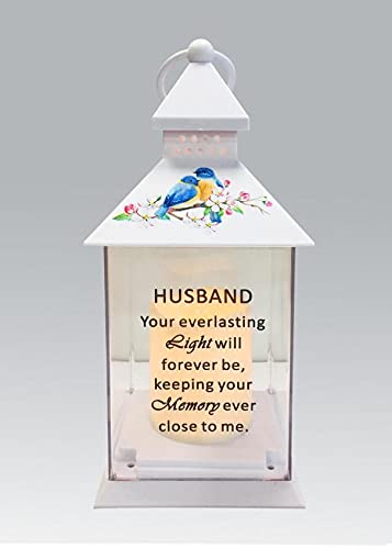 Husband Memorial Light Up Lantern - Bird Floral Candle Graveside Memory Remembrance