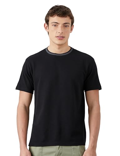 Image of Amazon Brand - Symbol Men's Cotton Rich Relaxed Fit Textured Knit Tshirt | Popcorn Knit Solid Tshirts | Half Sleeves | Textured Knit (Available in Plus Size)