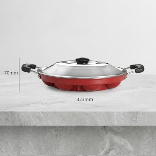 Image of Non-Stick Appam Maker & Paniyaram Pan, 12 Cavity Appam Patra with Stainless Steel Lid, Multi-Purpose Appe Pan for Home Kitchen