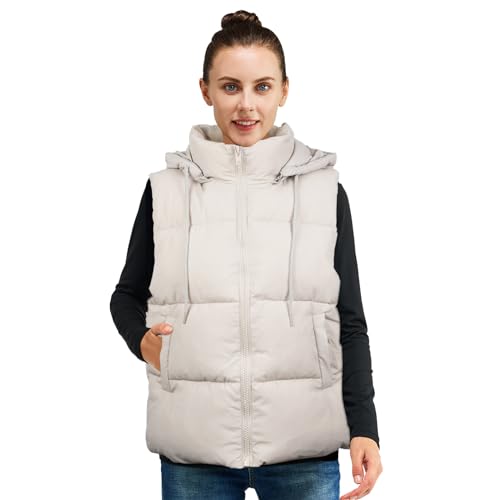 Aokivvy Colete feminino acolchoado com bolsos, zíper espesso, removível, sem mangas, gola alta, gola