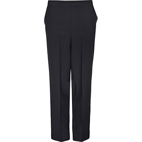 Womens Formal Trousers Half Elasticated Waist Office Work Bingo Trouser Inside Leg 27 Inches Size 10 to 24 (16, Black) Cover