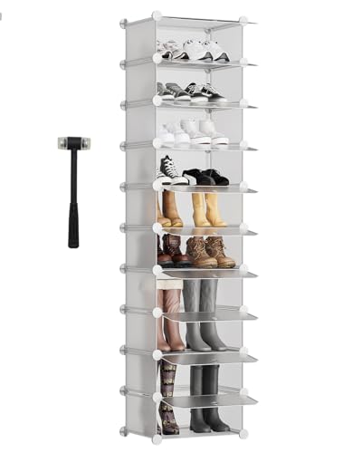 Sekey Schuhregal 10 Etagen, Schuhschrank Platzsparend Kunststoff, Schuhregal Schmal für Flur Schlafzimmer Eingang Umkleidezimmer - 43 * 31 * 173cm,Weiß und Transparent Sekey Schuhregal 10 Etagen, Schuhschrank Platzsparend Kunststoff, Schuhregal Schmal für Flur Schlafzimmer Eingang Umkleidezimmer - 43 * 31 * 173cm,Weiß und Transparent