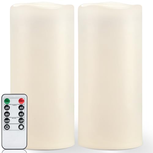 Image of Homemory 12 inch x 5 inch Large Waterproof Outdoor Flameless Candles with Remote Control and Timer, Battery Operated Flickering LED Pillar Candles for Outdoor Larterns, Porch, Long Lasting, Set of 2