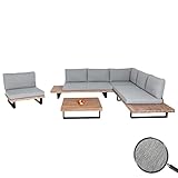 Mendler Garten-Garnitur mit Sessel HWC-H54, Lounge-Set Sofa, Spun Poly Akazie Holz FSC® Aluminium - Hellbraun, Polster hellgrau