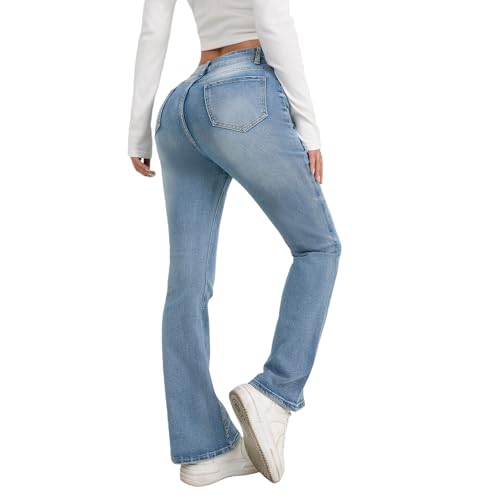 TimeGofate Women's Light Wash High Waisted Flare Jeans, Retro Bell