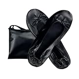 ccafgho Women's Foldable Ballet Flats Portable Slip-On Shoes for Wedding, Travel, Work & Driving (Black M)