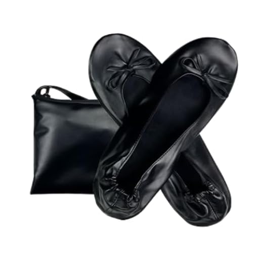 ccafgho Women's Foldable Ballet Flats PU Leather Bow Design Pointed Toe Fashion Versatile Fit for Wedding, Office, Travel (Black, Adult, Women's, Large), Alpha, US Shoe System, Narrow