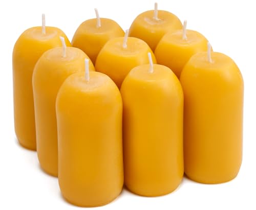 CACASO 9 Pcs Beeswax Pillar Candles,Natural Beeswax Candles Long Burning (9 Hours),Pure Beeswax Candles for Home Decoration,Outdoor,Parties,Camping(Yellow,3.2