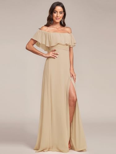 Image of Ever-Pretty Women's Summer Off The Shoulder Flowy Chiffon Formal Wedding Guest Dresses Maxi Side Split Beach Bridesmaid Dress