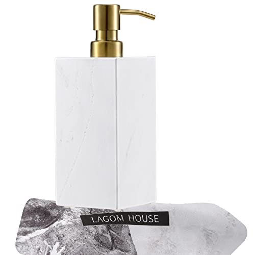 Lagom House Marble Soap Dispenser With Gold Stainless Steel Pump Top White Italian Natural Stone Marble Liquid Hand Soap Dispenser Decorative Bottle For Kitchen Bathroom Countertop #TOP17