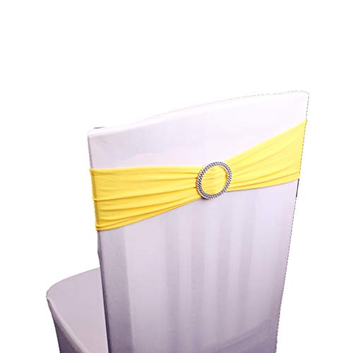 Ymeibe 30pcs Chair Sashes Bows Spandex Chair Cover Sashes for Wedding Elastic Sashes Bands with Buckle for Party Banquet Chair Decoration(Bright Yellow)