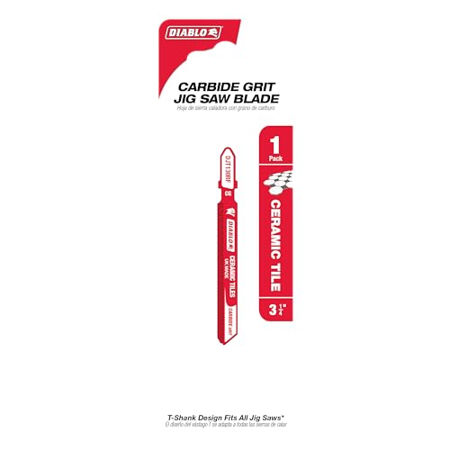 Diablo Carbide Grit Jig Saw Blade - Ideal for Cutting Ceramic Tiles, Glass, and Abrasive Materials - 3-1/4" Length, T-Shank - DJT130RF