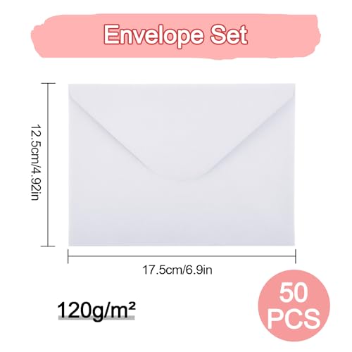 Briefumschläge, 50 Stück Umschläge mit Nassklebung, 120 g/m² Briefumschlag Kuvert für Grußkarten, Hochzeit Einladung, Geburtstagskarten Briefkuvert (Weiß, 12,5 x 17,5cm)