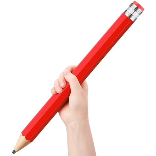 Crayon géant bois 40,6 cm rouge avec capuchon gomme pour école et maison