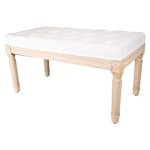 Image of Virabit Foyer Bench for Entryway,Bed Benches for Bedrooms Queen Size,Shoe Bench with Padded Seat & Rubber Wood Legs,French Upholstered Bench for Entryway /Bedroom /Dining Room /Living Room(White)