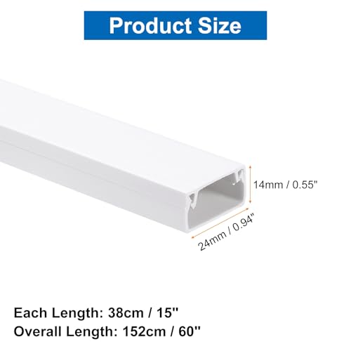 HARFINGTON 4 unidades cubierta para cables de pared 15 x 0,94 x 0,55 pulgadas (LxAxA) de PVC, cubierta autoadhesiva para cables, canalización para TV y gestión de cables (60 pulgadas de longitud total), color blanco miniatura 2