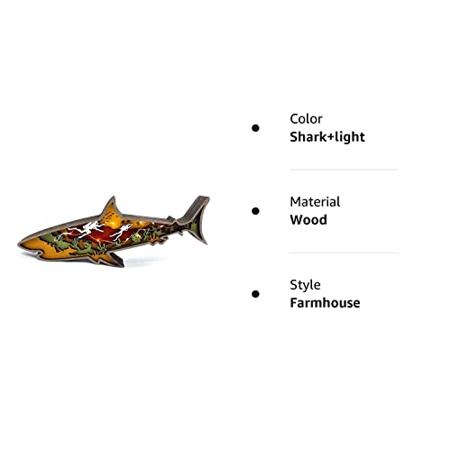 Annoomm Animal 12Inch Shark Decor,Wooden Home Shark Statues And Figurines,Shark Wall Ornament Multilayer Woodland,Shark Silhouette And Sculpture,Shark Decoration For Wall Shelf Wood(Shark+Light) #TOP7