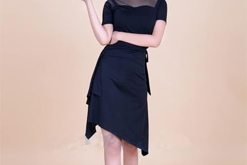 Women's Latin Dance Skirt Lace-Up Leopard Skirt Ballet Dance Dress Practice Hip Scarf Ballroom Skirt (Black Chiffon) #TOP5