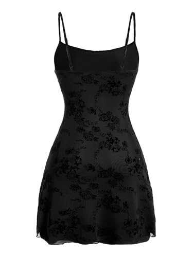 Image of Milumia Women's Summer Mini Dress 90s Boho A Line Mesh Short Dresses | Spaghetti Strap,Sleeveless,Vintage,Paisley Print,Festival Outfits,Cowgirl,Y2k,Goth,