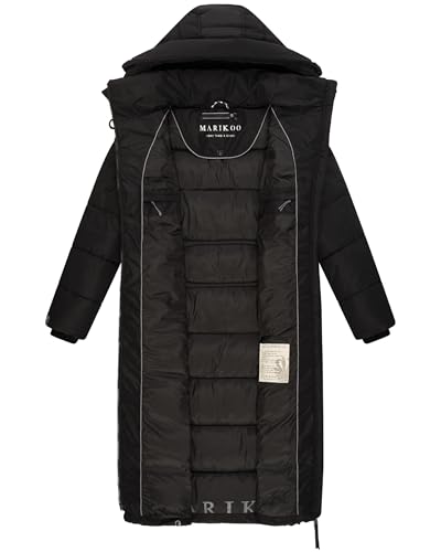 MARIKOO Damen Wintermantel warmer Steppmantel lang mit abnehmbarer Kapuze Nadeshikoo XVI Black Gr. XL