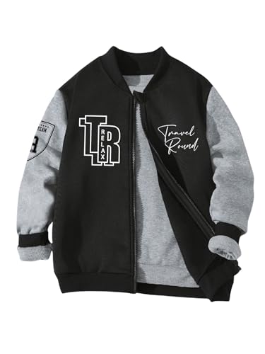SOLY HUX Boy's Letter Graphic Varsity Jacket Color Block Long Sleeve Fall Jacket Streetwear Outerwear