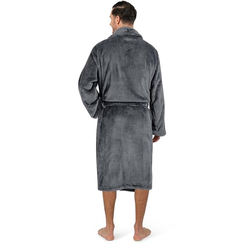 PAVILIA Mens Soft Robe Bathrobe for Men, Lightweight Fleece Male Robe Long Bath Shower Spa