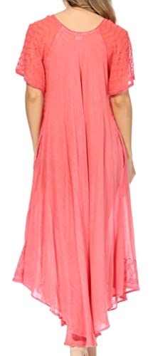 Image of Sakkas Egan Long Embroidered Caftan Dress /Cover Up with Embroidered Cap Sleeves