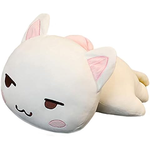 Cuddle Cat Plush Soft Kitty Body Pillow, 25.6Inch Large Fluffy Kitten Stuffed Animals Toy Sleeping Pillow Decor Gifts, White/Gray Cover