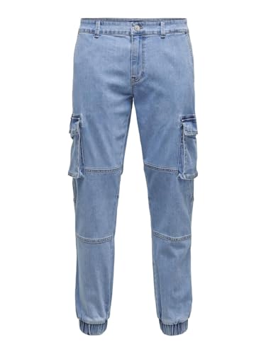 Jean cargo homme ONLY & SONS coupe fuselée denim stretch décontracté