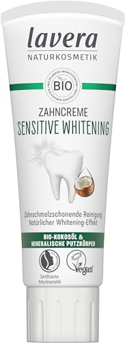 lavera Zahncreme Sensitive Whitening - 5-facher Schutz - natürliches Whitening - zahnschmelzschonend - Bambus-Cellulose-Putzkörper & Natriumfluorid - Vegan - 75 ml