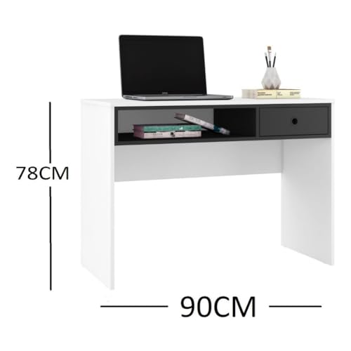 Mesinha Computador Multiuso Quarto Sala Escritorio 1 Gaveta 6033 (Branco/Preto)