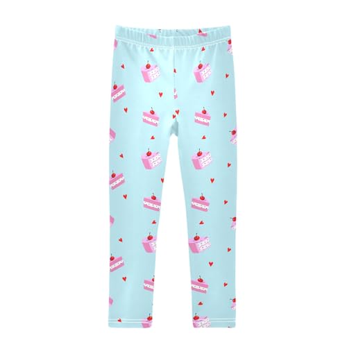 Cute Pink Cake Girls Leggings Soft Comfortable Athletic Leggings Dancing Pants for 4-10 Years