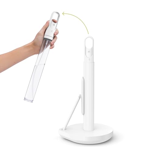 simplehuman Paper Towel Holder with Spray, All-in-One Countertop Paper Towel and Cleaner Dispenser, 6 oz Refillable Pump, One-Handed Tear, Weighted Base, White - image 1