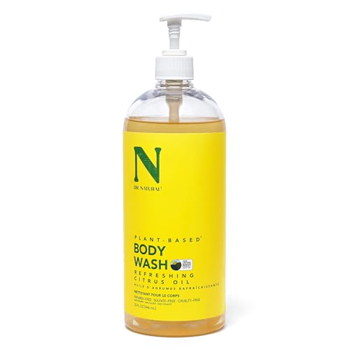 Dr. Natural Jabón corporal refrescante con aceite cítrico, hidratante para piel seca, con manteca de karité y aceite de coco, para familia y mascotas, 946 ml