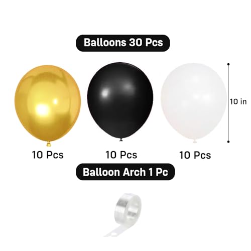 Image of Party Propz Party Decoration Balloons - Set of 31 Pcs Gold Black White Latex Balloons with Balloon Arch Strip for Birthday, Anniversary & Celebration Decor (Latex)