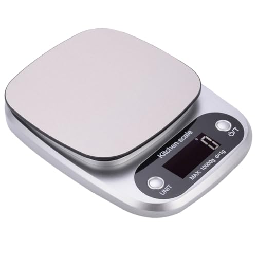 Ipetboom Báscula Digital de Cocina Portátil de Acero Inoxidable Capacidad 10 Kg y Precisión 1 G Pantalla LCD Retroiluminada Adecuado para Hornear y Medir Café Color Plateado sin