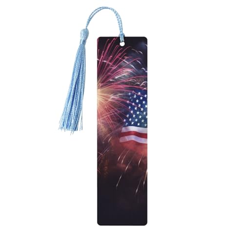 花火 アメリカ国旗 4th of July しおり タッセル付き、木製しおり 女性用 男性用 ハンドメイド ブックマーク 本好きの方へ 読書ページマーカー 木製タグ オーナメント 誕生日 教師 ギフト