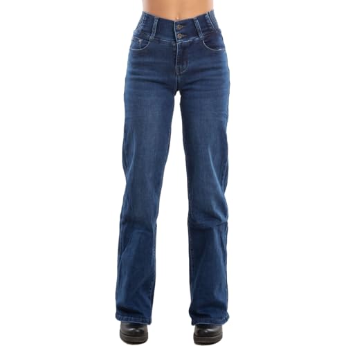 Pantalon denim taille haute palais bootcut CY-1696 aux finitions soignées
