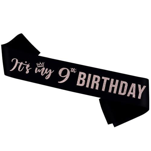 Image of PYQWA It's My 9th Birthday Sash,Chhers Nine Year Old Sash Decor,Glitter 9th Birthday Gifts for Girls,Happy 9th Birthday Party Decorations