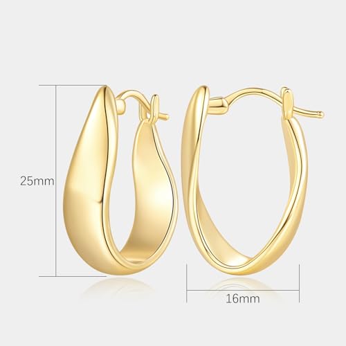 SPOINT Gold Hoop Earrings for Women 14K Gold Earrings for Women Hoop Earring for Womens Hoops Hypoallergenic Twisted Irregular-Shaped Design Hoops Earring for Womens 25mm2