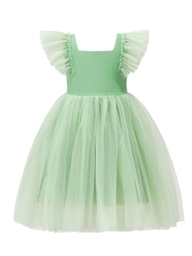 Image of Tutu.kk Toddler Girls Vintage Party Dress Ruffled Sleeve A-Line Tulle Flower Girl Dresses for Wedding,Birthday