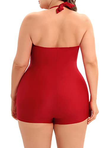 Century Star Plus Size Swimsuit for Women Tummy Control Boy-Leg One Piece Swimsuit Women's Vintage Push Up Bathing Suits4